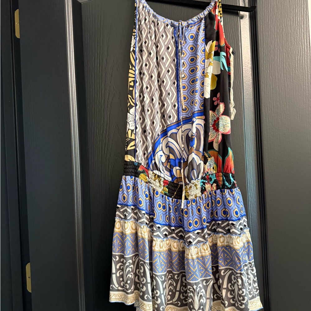 Hale Bob Multicolor Patterned Slip Dress - Blue, Black, Red, Yellow, Cream
